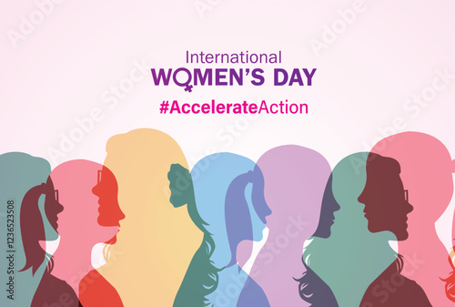 Accelerate action - International women's day concept poster. Woman sign illustration background. 2025 women's day campaign theme - #AccelerateAction