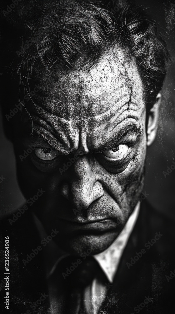 This striking black and white portrait showcases a man with intense emotions captured through a dramatic expression, revealing deep inner turmoil and resilience. This striking black and white portrait showcases a man with intense emotions captured through a dramatic expression, revealing deep inner turmoil and resilience.