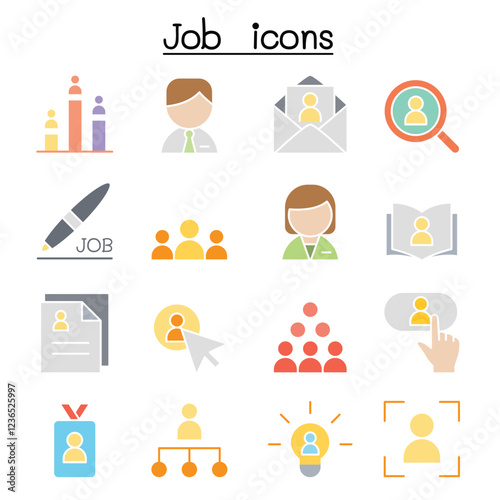 Job & Employment icon set in thin line style