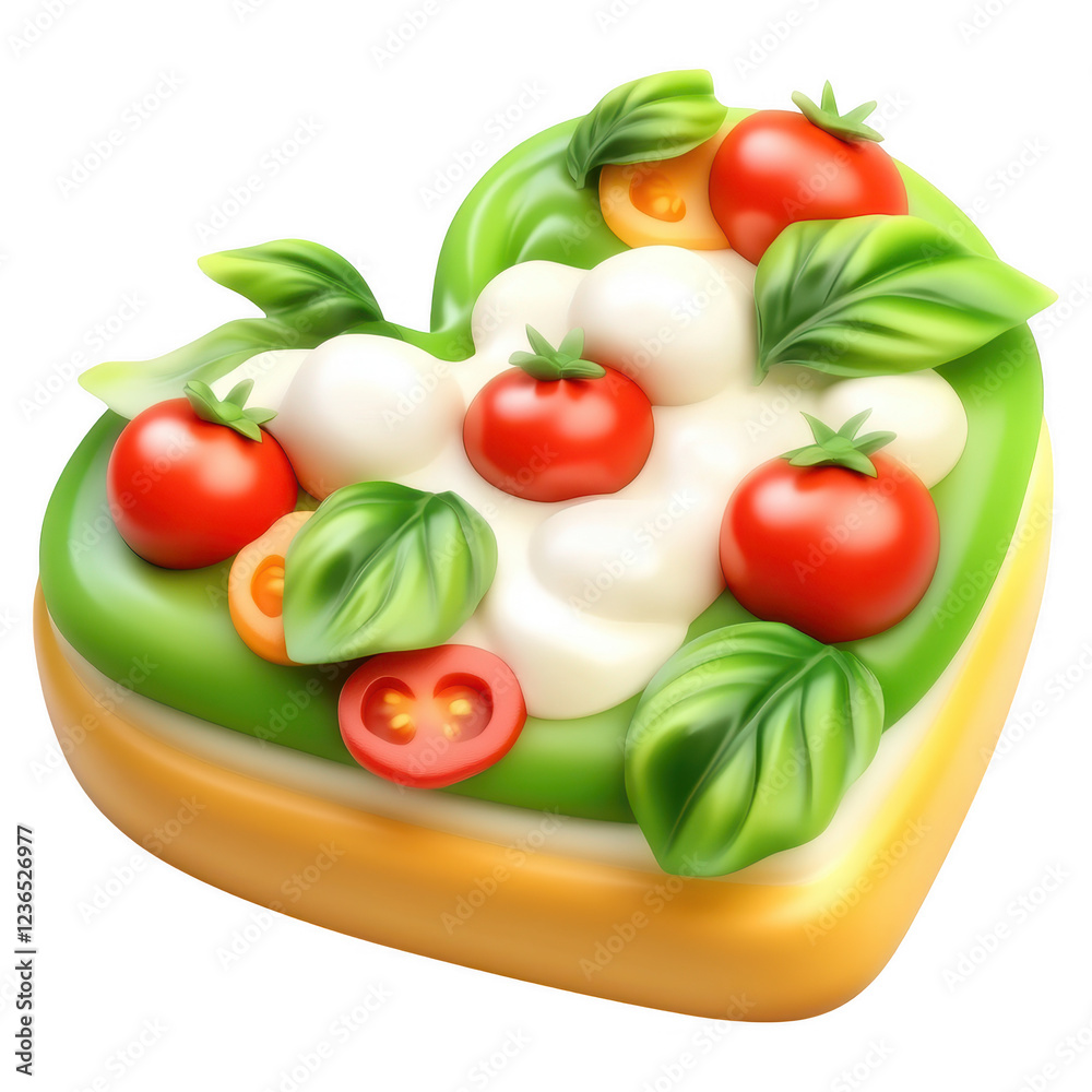 Creating a heart-shaped pizza with fresh basil and cherry tomatoes for food lovers, valentine day, transparent background, isolated on white background, 3D render, PNG Creating a heart-shaped pizza with fresh basil and cherry tomatoes for food lovers, valentine day, transparent background, isolated on white background, 3D render, PNG