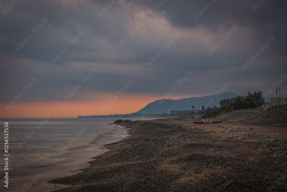 Sunset on the beach of the city of Campofelice di Rosaria in northwestern Sicily. August 2024 Sunset on the beach of the city of Campofelice di Rosaria in northwestern Sicily. August 2024