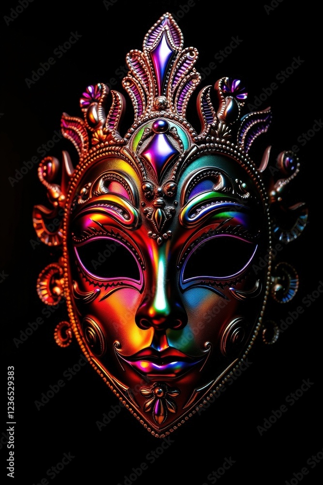 Naklejka premium Elaborate golden Venetian mask for Purim festivities, costume parties, and cultural events