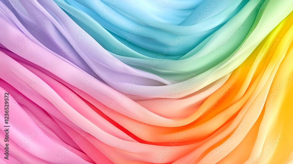 Fototapeta premium Rainbow fabric waves, soft texture, colorful textile, design background