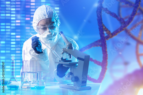 Geneticist works in lab. Ge...