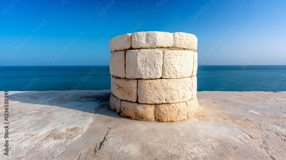 Coastal stone structure, clear day, ocean view, tranquil scene, travel photo Coastal stone structure, clear day, ocean view, tranquil scene, travel photo