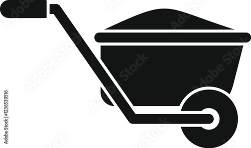 Full wheelbarrow transporting sand or soil, ideal for construction, gardening, and landscaping projects