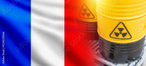 Barrels with uranium. Flag ...