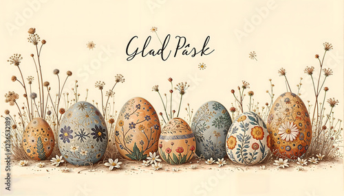 Decorative Easter eggs with flowers and 