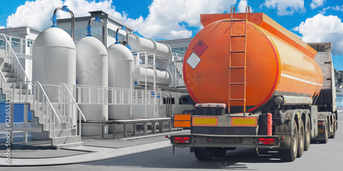 Fuel truck near factory. Ma...