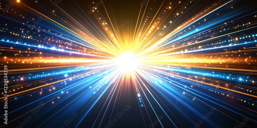 Fototapeta premium Symmetrical Glowing Lines, Abstract Network Design With Cyan And Orange on Dark Background