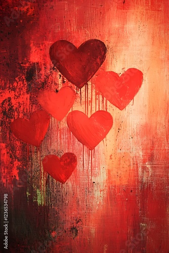 Abstract design featuring a backdrop of red hearts, capturing the essence of love and romance.