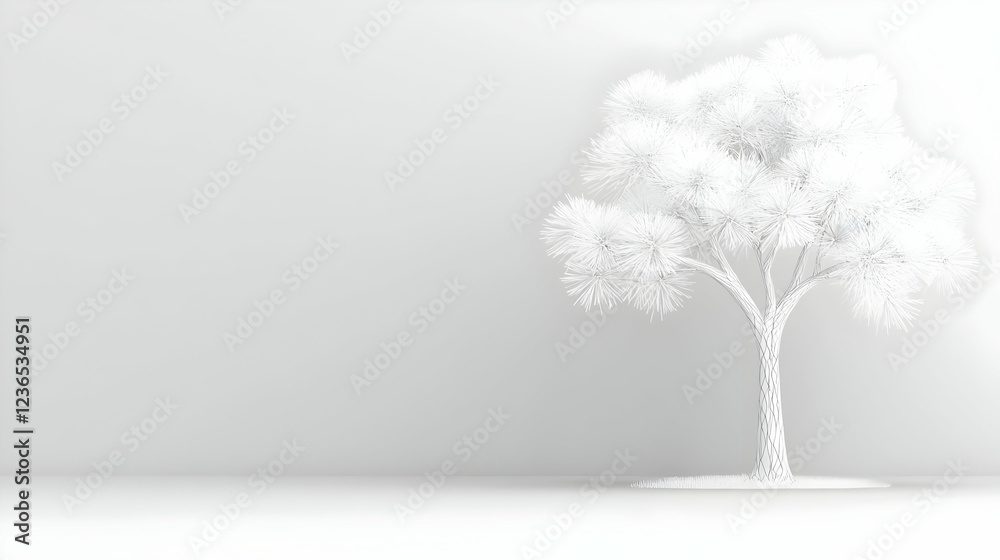 Obraz premium Minimalist white tree in empty room, zen background