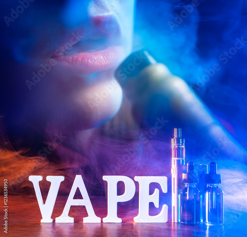 Vape set on table. Electron...