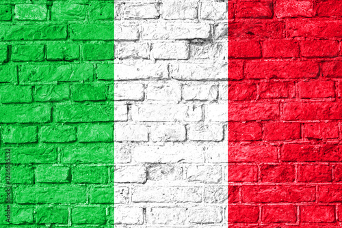 Flag of Italy. Brick wall w...