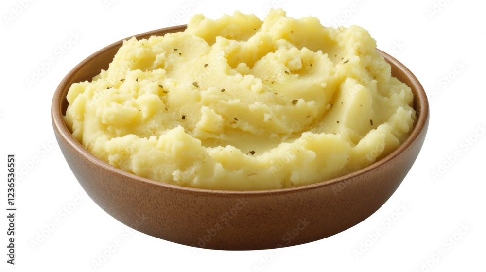 Bowl of mashed potatoes with herbs on transparent background Bowl of mashed potatoes with herbs on transparent background