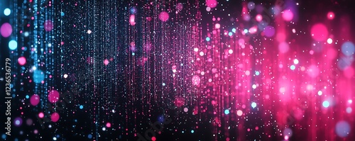 Abstract pink and blue light leak blending into a black noisy background, creating a neon effect.