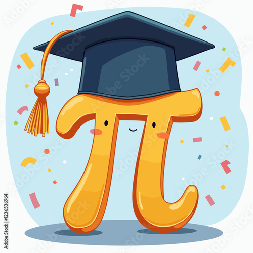 Pi Day: Celebrating Pi's Achievement with a Vector Cartoon Cap and Cheery Colors