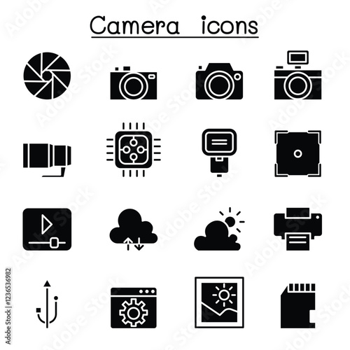 Photography icon set in thin line style
