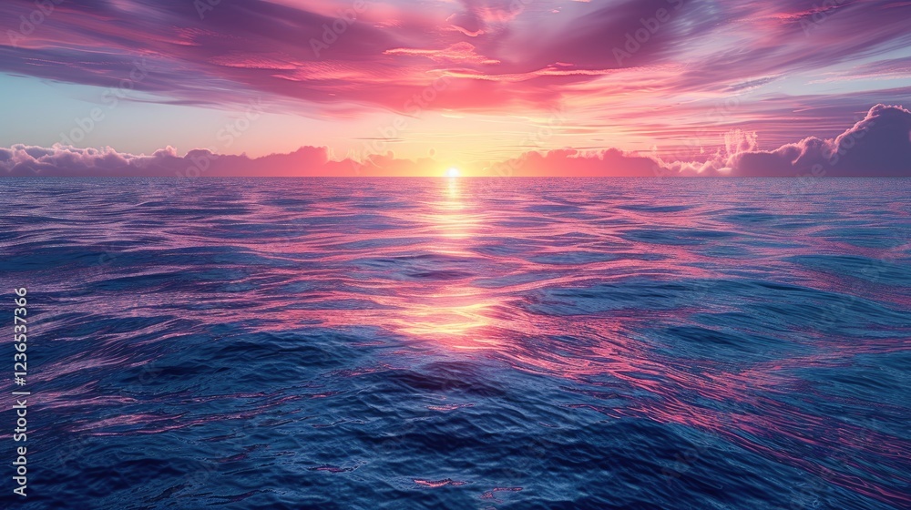 Obraz premium Stunning Ocean Sunset Landscape with Pink and Purple Sky