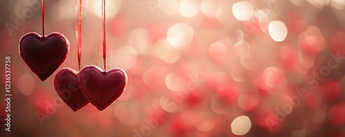 Abstract Valentine's Day banner with red hearts, symbolizing love and romantic celebration.