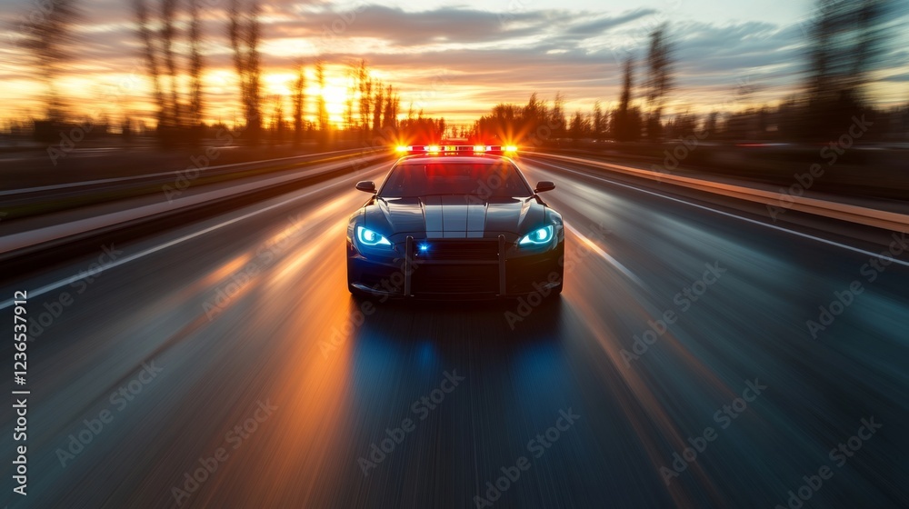 Fototapeta premium A High speed police pursuit urgent, dramatic scene