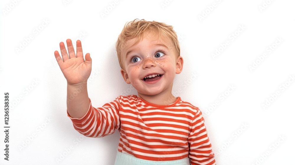 A joyful young child with bright eyes and a big smile is waving hello, radiating innocence and happiness, reflecting the pure joy of childhood. A joyful young child with bright eyes and a big smile is waving hello, radiating innocence and happiness, reflecting the pure joy of childhood.