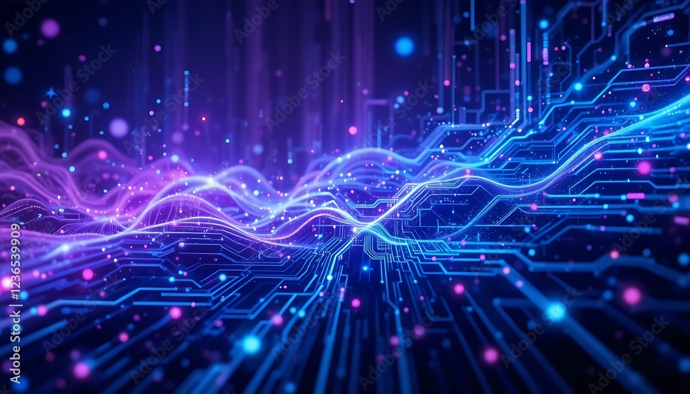 Fototapeta premium Abstract Circuit Waves: A Vibrant, Futuristic Digital Landscape