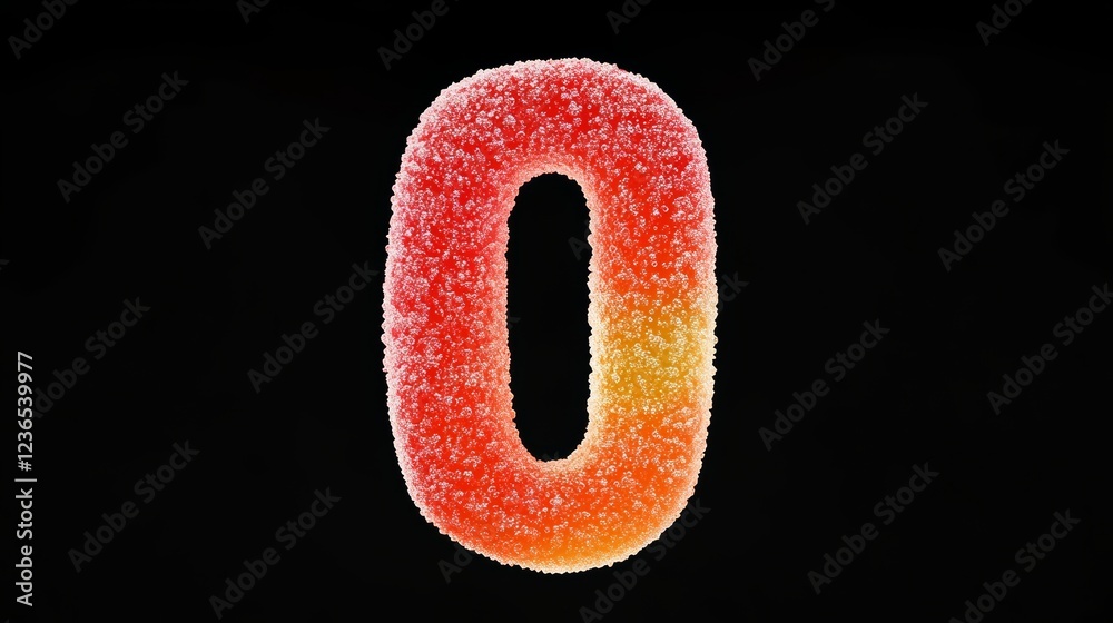 Fototapeta premium 3D rendering of a letter O made of Jelly candy confectionery sweets on black background minimalist artwork simple and clean