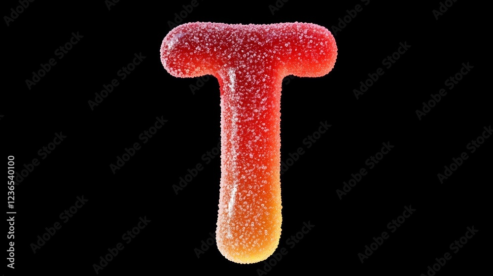 3D rendering of a letter T made of Jelly candy confectionery sweets on black background minimalist artwork simple and clean 3D rendering of a letter T made of Jelly candy confectionery sweets on black background minimalist artwork simple and clean