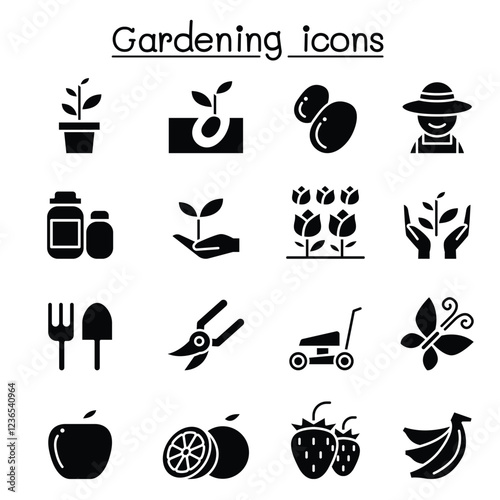Gardening icon set in thin line style