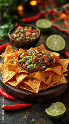 Cinco de mayo guacamole and tortilla chips photo