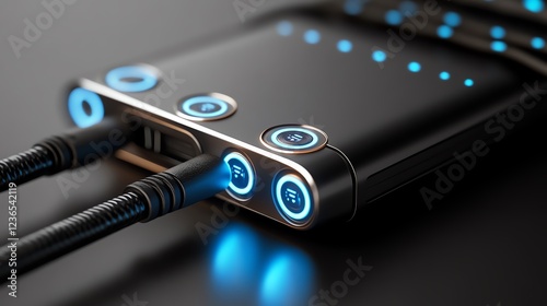 A futuristic data cable with dynamic pulsating lights