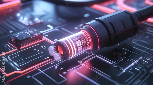 A futuristic data cable with dynamic pulsating lights