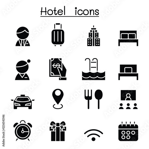 Hotel icon set in thin line style