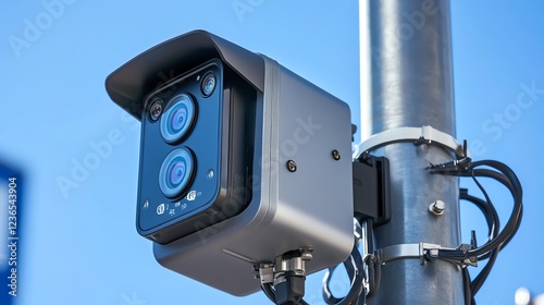 A rugged outdoor cellular data booster mounted on a metal pole