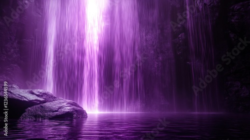 Purple Waterfall Cascading into a Still Pool