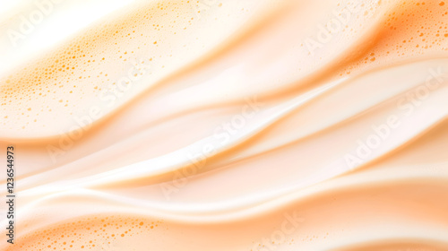 Luxurious creamy liquid with smooth flowing textures and delicate foam bubbles, perfect for illustrating skincare, beauty products, and self-care concepts in advertising and branding. Selective focus