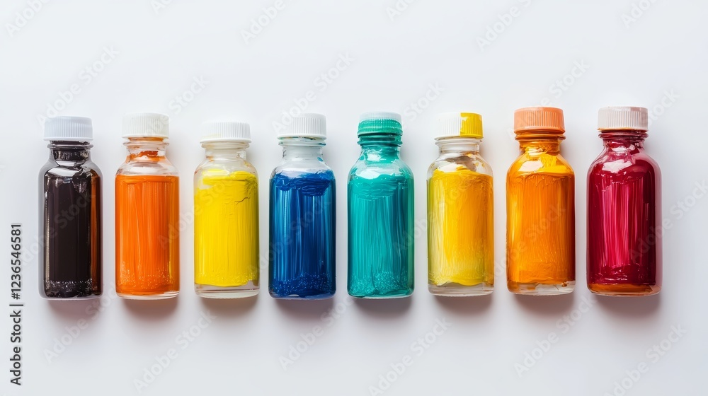 Different acrylic paint bottles on white background Different acrylic paint bottles on white background