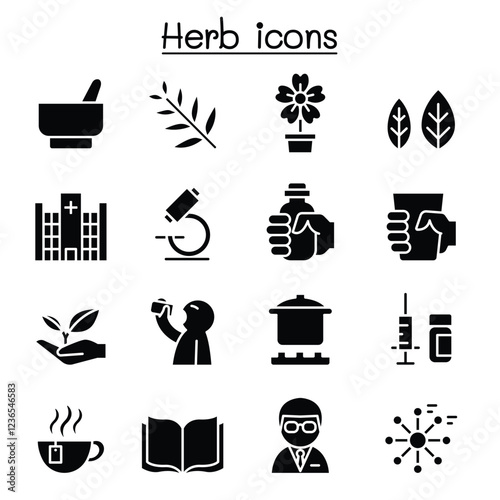 Herb icon set in thin line style