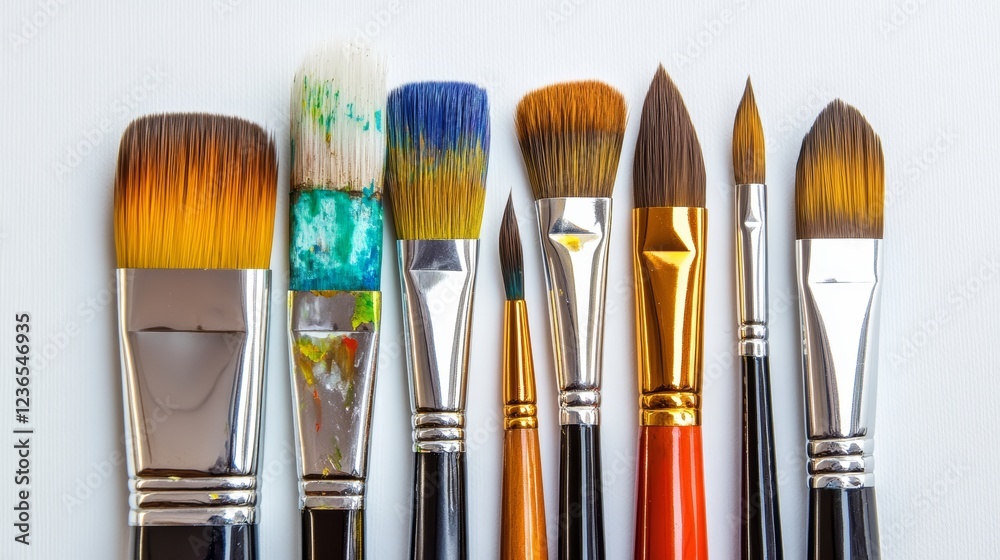 Fototapeta premium Different paintbrushes on white background