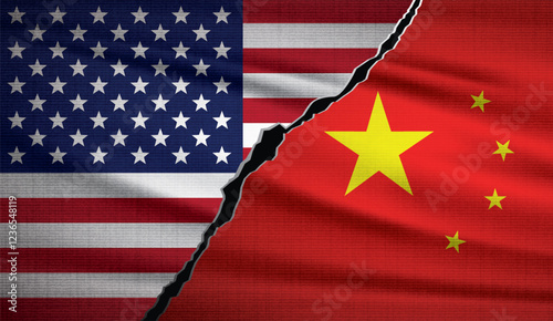 USA and China flag conflict concept