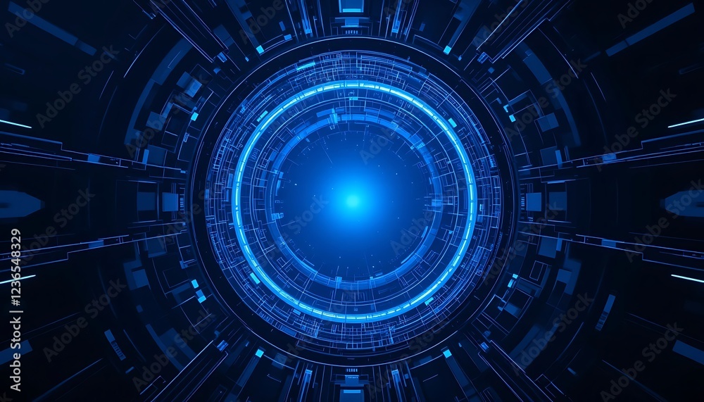 Cybernetic Core: Glowing Blue Circles and Futuristic Design Cybernetic Core: Glowing Blue Circles and Futuristic Design