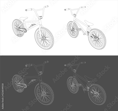 Vector sketch illustration silhouette line drawing design  of BMX Bicycle sport bike . isolated on transparent background