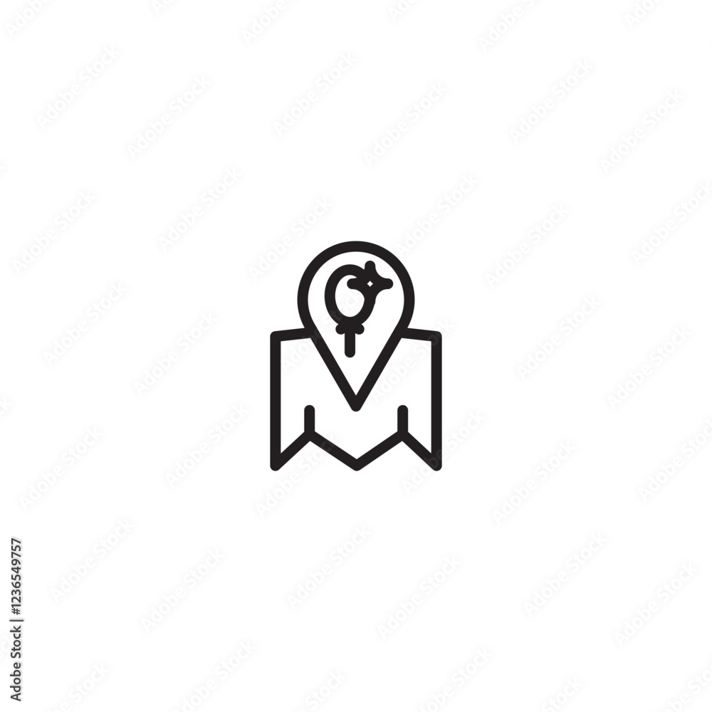 A map marker with the female gender symbol (Venus symbol) and a sparkle inside, positioned over a stylized map. Represents a location relevant to women, a feminist landmark, or a women's event venue. A map marker with the female gender symbol (Venus symbol) and a sparkle inside, positioned over a stylized map. Represents a location relevant to women, a feminist landmark, or a women's event venue.
