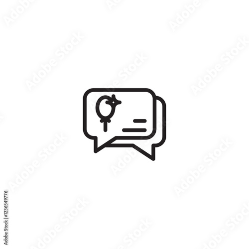 Two overlapping speech bubbles. The top one contains the female gender symbol (Venus symbol) with a sparkle and text lines. Represents a discussion about women, feminist dialogue, or sharing informati