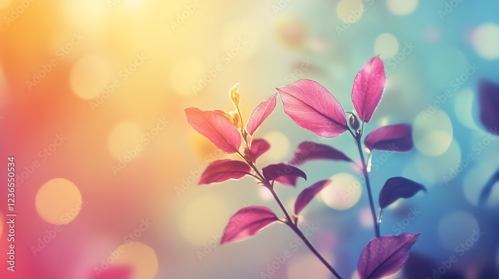 Delicate Pink Leaves Branch Soft Bokeh Background Delicate Pink Leaves Branch Soft Bokeh Background