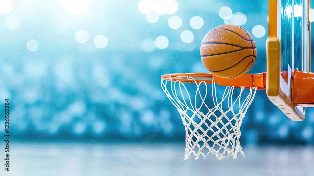 Fototapeta premium Basketball swishing net, arena background, sports game