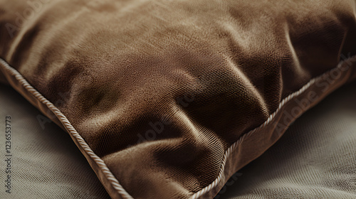 Close-up of a plush, brown corduroy cushion with a subtle, light-colored seam, highlighting its texture and softness.