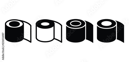 tissue paper towel roll icon vector design black white color outline and black filled illustration sets