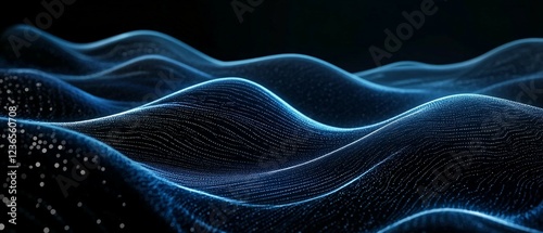 Abstract Blue Particle Wave Landscape Digital Art